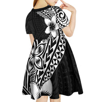 Lotu Tamaiti White Sunday Kid Short Sleeve Dress Pacific Plumeria Flowers - Black Version