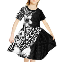 Lotu Tamaiti White Sunday Kid Short Sleeve Dress Pacific Plumeria Flowers - Black Version