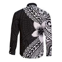 Lotu Tamaiti White Sunday Long Sleeve Button Shirt Pacific Plumeria Flowers - Black Version