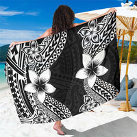 Lotu Tamaiti White Sunday Sarong Pacific Plumeria Flowers - Black Version