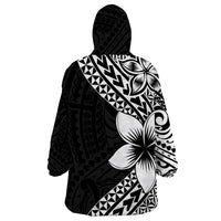Lotu Tamaiti White Sunday Wearable Blanket Hoodie Pacific Plumeria Flowers - Black Version