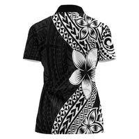 Lotu Tamaiti White Sunday Women Polo Shirt Pacific Plumeria Flowers - Black Version