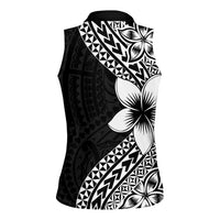 Lotu Tamaiti White Sunday Women Sleeveless Polo Shirt Pacific Plumeria Flowers - Black Version