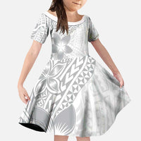 Lotu Tamaiti White Sunday Family Matching Long Sleeve Bodycon Dress and Hawaiian Shirt Pacific Plumeria Flowers - White Version LT9 Daughter's Dress White - Polynesian Pride