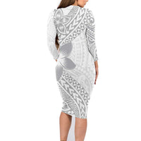 Lotu Tamaiti White Sunday Family Matching Long Sleeve Bodycon Dress and Hawaiian Shirt Pacific Plumeria Flowers - White Version LT9 - Polynesian Pride