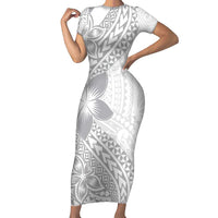 Lotu Tamaiti White Sunday Family Matching Short Sleeve Bodycon Dress and Hawaiian Shirt Pacific Plumeria Flowers - White Version LT9 Mom's Dress White - Polynesian Pride