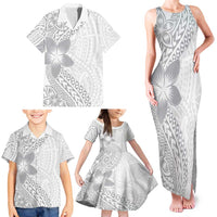 Lotu Tamaiti White Sunday Family Matching Tank Maxi Dress and Hawaiian Shirt Pacific Plumeria Flowers - White Version