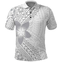 Lotu Tamaiti White Sunday Polo Shirt Pacific Plumeria Flowers - White Version