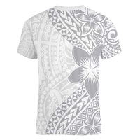 Lotu Tamaiti White Sunday Women V-Neck T-Shirt Pacific Plumeria Flowers - White Version