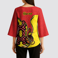 Personalised Papua New Guinea Oro Necklace Kimono Sleeve Blouse Gold Melanesia Traditional Pattern