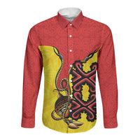 Personalised Papua New Guinea Oro Necklace Long Sleeve Button Shirt Gold Melanesia Traditional Pattern
