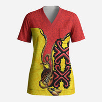 Personalised Papua New Guinea Oro Necklace Scrub Top Gold Melanesia Traditional Pattern