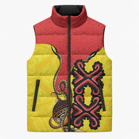 Personalised Papua New Guinea Oro Necklace Sleeveless Puffer Jacket Gold Melanesia Traditional Pattern