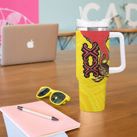 Personalised Papua New Guinea Oro Necklace Tumbler With Handle Gold Melanesia Traditional Pattern