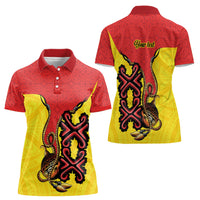 Personalised Papua New Guinea Oro Necklace Women Polo Shirt Gold Melanesia Traditional Pattern