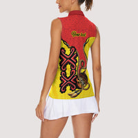 Personalised Papua New Guinea Oro Necklace Women Sleeveless Polo Shirt Gold Melanesia Traditional Pattern