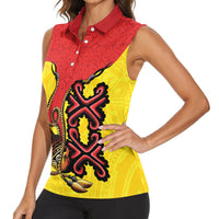 Personalised Papua New Guinea Oro Necklace Women Sleeveless Polo Shirt Gold Melanesia Traditional Pattern