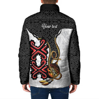 Personalised Papua New Guinea Oro Necklace Padded Jacket Black Melanesia Traditional Pattern