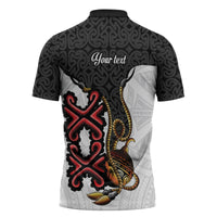 Personalised Papua New Guinea Oro Necklace Zipper Polo Shirt Black Melanesia Traditional Pattern