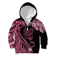 Polynesian Floral Butterfly Kid Hoodie Breast Cancer Pink Ribbon LT9 Zip Hoodie Pink - Polynesian Pride