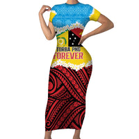 Personalised Torba PNG Forever Family Matching Short Sleeve Bodycon Dress and Hawaiian Shirt Polynesian Sand Art LT9 Mom's Dress Green - Polynesian Pride