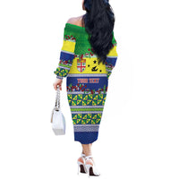 Personalised Malampa Fiji Forever Off The Shoulder Long Sleeve Dress Tagimoucia Polynesian Sand Drawing - Polynesian Pride
