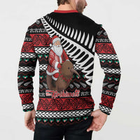 New Zealand Kiwi Santa Christmas Button Sweatshirt He Wairua Kirihimete - Polynesian Pride