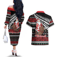 New Zealand Kiwi Santa Christmas Couples Matching Off The Shoulder Long Sleeve Dress and Hawaiian Shirt He Wairua Kirihimete LT9 - Polynesian Pride