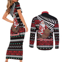 New Zealand Kiwi Santa Christmas Couples Matching Short Sleeve Bodycon Dress and Long Sleeve Button Shirt He Wairua Kirihimete LT9 - Polynesian Pride
