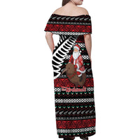 New Zealand Kiwi Santa Christmas Family Matching Off Shoulder Maxi Dress and Hawaiian Shirt He Wairua Kirihimete - Polynesian Pride
