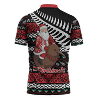New Zealand Kiwi Santa Christmas Zipper Polo Shirt He Wairua Kirihimete - Polynesian Pride