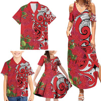 Personalised New Zealand Koru Pohutukawa Family Matching Summer Maxi Dress and Hawaiian Shirt Meri Kirihimete Aroha for Christmas - Polynesian Pride
