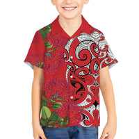 Personalised New Zealand Koru Pohutukawa Kid Hawaiian Shirt Meri Kirihimete Aroha for Christmas LT9 Kid Red - Polynesian Pride