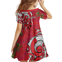 Personalised New Zealand Koru Pohutukawa Kid Short Sleeve Dress Meri Kirihimete Aroha for Christmas - Polynesian Pride