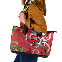 Personalised New Zealand Koru Pohutukawa Leather Tote Bag Meri Kirihimete Aroha for Christmas - Polynesian Pride