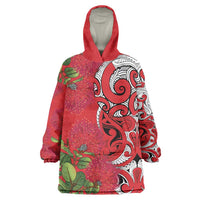 Personalised New Zealand Koru Pohutukawa Wearable Blanket Hoodie Meri Kirihimete Aroha for Christmas LT9 One Size Red - Polynesian Pride
