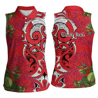 Personalised New Zealand Koru Pohutukawa Women Sleeveless Polo Shirt Meri Kirihimete Aroha for Christmas - Polynesian Pride