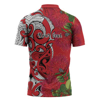 Personalised New Zealand Koru Pohutukawa Zipper Polo Shirt Meri Kirihimete Aroha for Christmas - Polynesian Pride