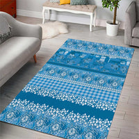 Hawaiian Hibiscus Honu Area Rug Blue Mele Kalikimaka Palaka Spirit - Polynesian Pride