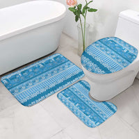 Hawaiian Hibiscus Honu Bathroom Set Blue Mele Kalikimaka Palaka Spirit - Polynesian Pride