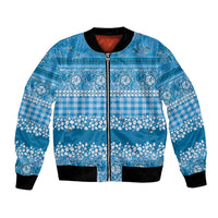 Hawaiian Hibiscus Honu Bomber Jacket Blue Mele Kalikimaka Palaka Spirit - Polynesian Pride