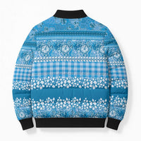 Hawaiian Hibiscus Honu Bomber Puffer Jacket Blue Mele Kalikimaka Palaka Spirit LT9 - Polynesian Pride