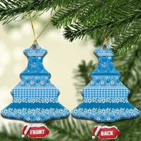 Hawaiian Hibiscus Honu Ceramic Ornament Blue Mele Kalikimaka Palaka Spirit - Polynesian Pride