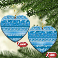 Hawaiian Hibiscus Honu Ceramic Ornament Blue Mele Kalikimaka Palaka Spirit - Polynesian Pride