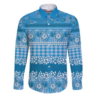 Hawaiian Hibiscus Honu Family Matching Mermaid Dress and Hawaiian Shirt Blue Mele Kalikimaka Palaka Spirit LT9 Dad's Shirt - Long Sleeve Blue - Polynesian Pride