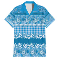 Hawaiian Hibiscus Honu Family Matching Off The Shoulder Long Sleeve Dress and Hawaiian Shirt Blue Mele Kalikimaka Palaka Spirit LT9 Dad's Shirt - Short Sleeve Blue - Polynesian Pride
