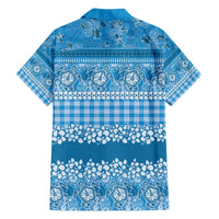 Hawaiian Hibiscus Honu Family Matching Off The Shoulder Long Sleeve Dress and Hawaiian Shirt Blue Mele Kalikimaka Palaka Spirit LT9 - Polynesian Pride