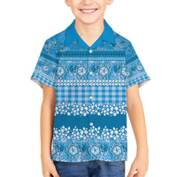 Hawaiian Hibiscus Honu Family Matching Off The Shoulder Long Sleeve Dress and Hawaiian Shirt Blue Mele Kalikimaka Palaka Spirit LT9 - Polynesian Pride