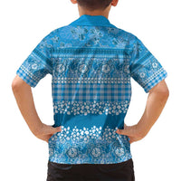 Hawaiian Hibiscus Honu Family Matching Off Shoulder Maxi Dress and Hawaiian Shirt Blue Mele Kalikimaka Palaka Spirit LT9 - Polynesian Pride