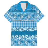 Hawaiian Hibiscus Honu Family Matching Off Shoulder Short Dress and Hawaiian Shirt Blue Mele Kalikimaka Palaka Spirit LT9 Dad's Shirt - Short Sleeve Blue - Polynesian Pride